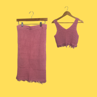 Pink Crochet Midi Skirt And Tank Top Set
