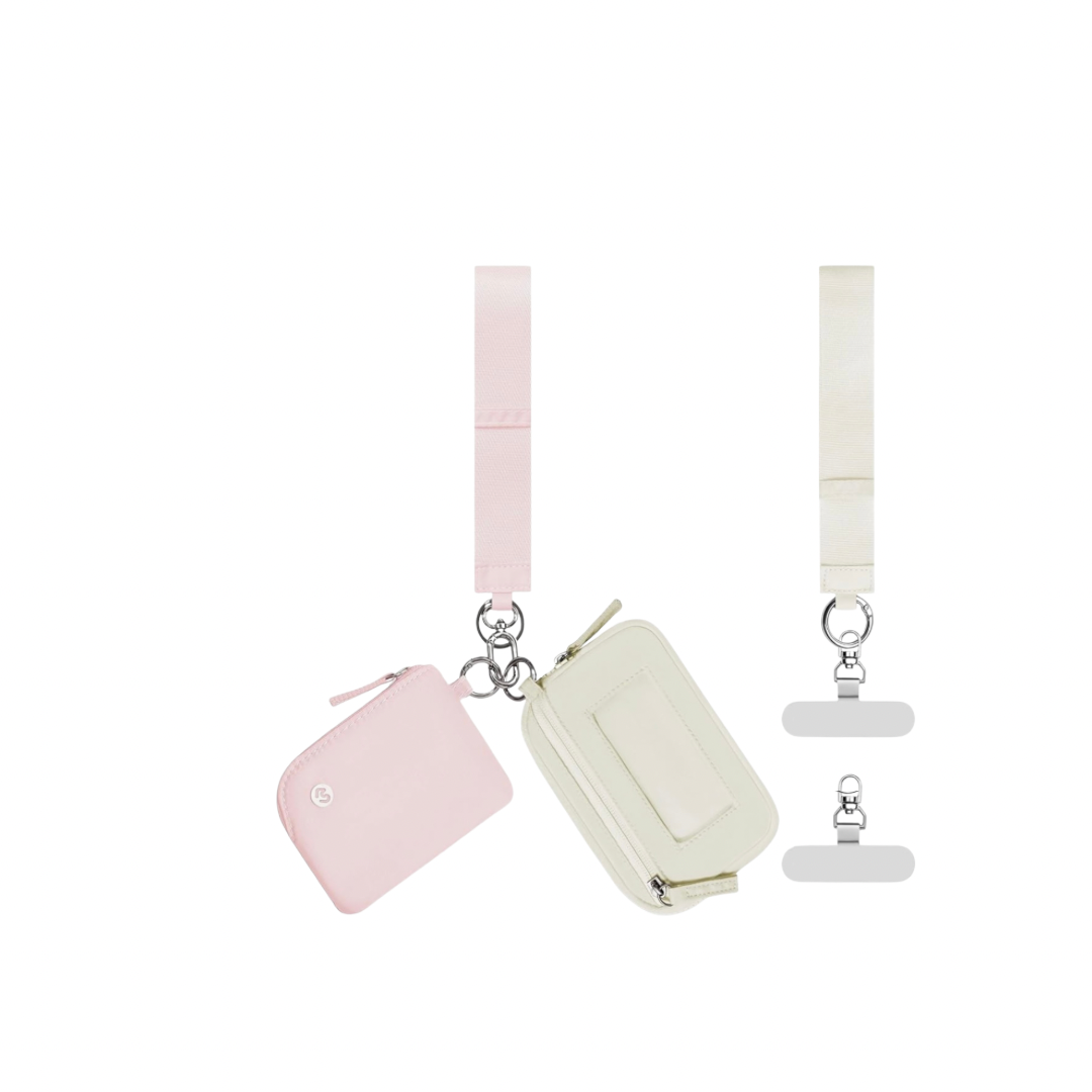 Pink and Beige Dual Pouch Wristlet