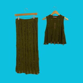 Green Crochet Skirt And Tank Top Set