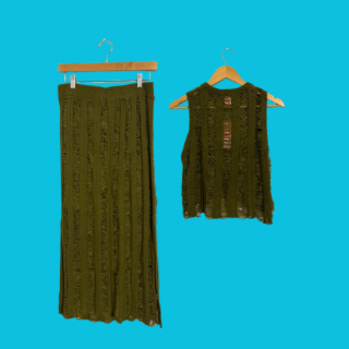 Green Crochet Skirt And Tank Top Set